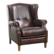 Fauteuil à oreilles de style anglais en cuir de vachette