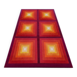 1970s Gorgeous Verner Panton Style "Quadrat" Geometric Op Art Rug. Made in