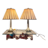 Paire de Lampes Chapman en Bronze et Cristal