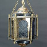 Moorish lantern in brass and colored glass, North Africa, 20th century