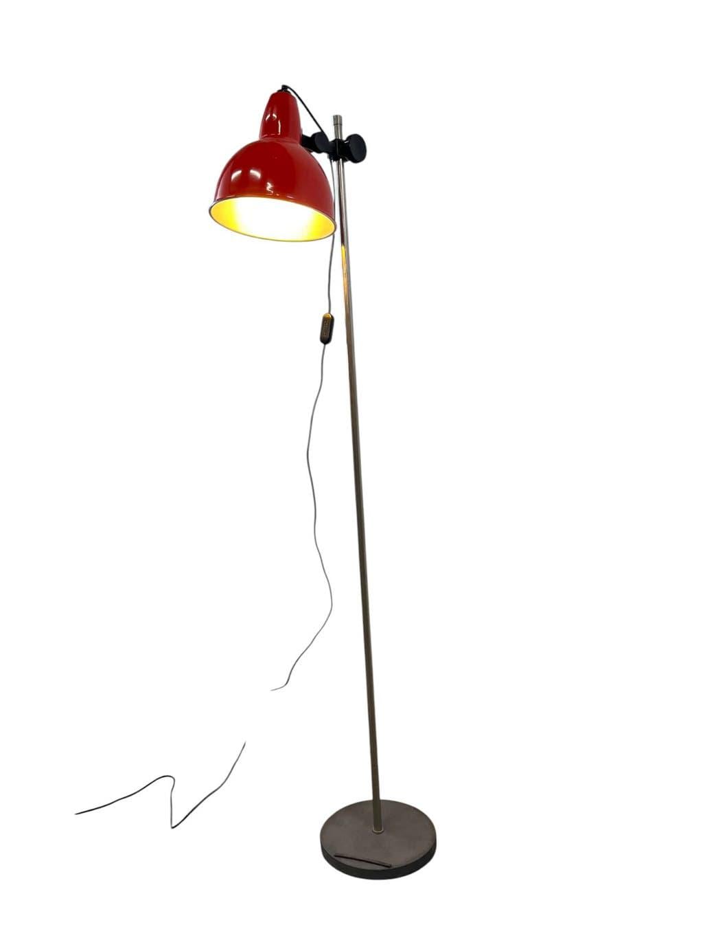 Vintage orange-red floor lamp with chrome.