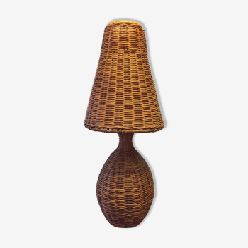 Lampe à poser en osier des années 1980