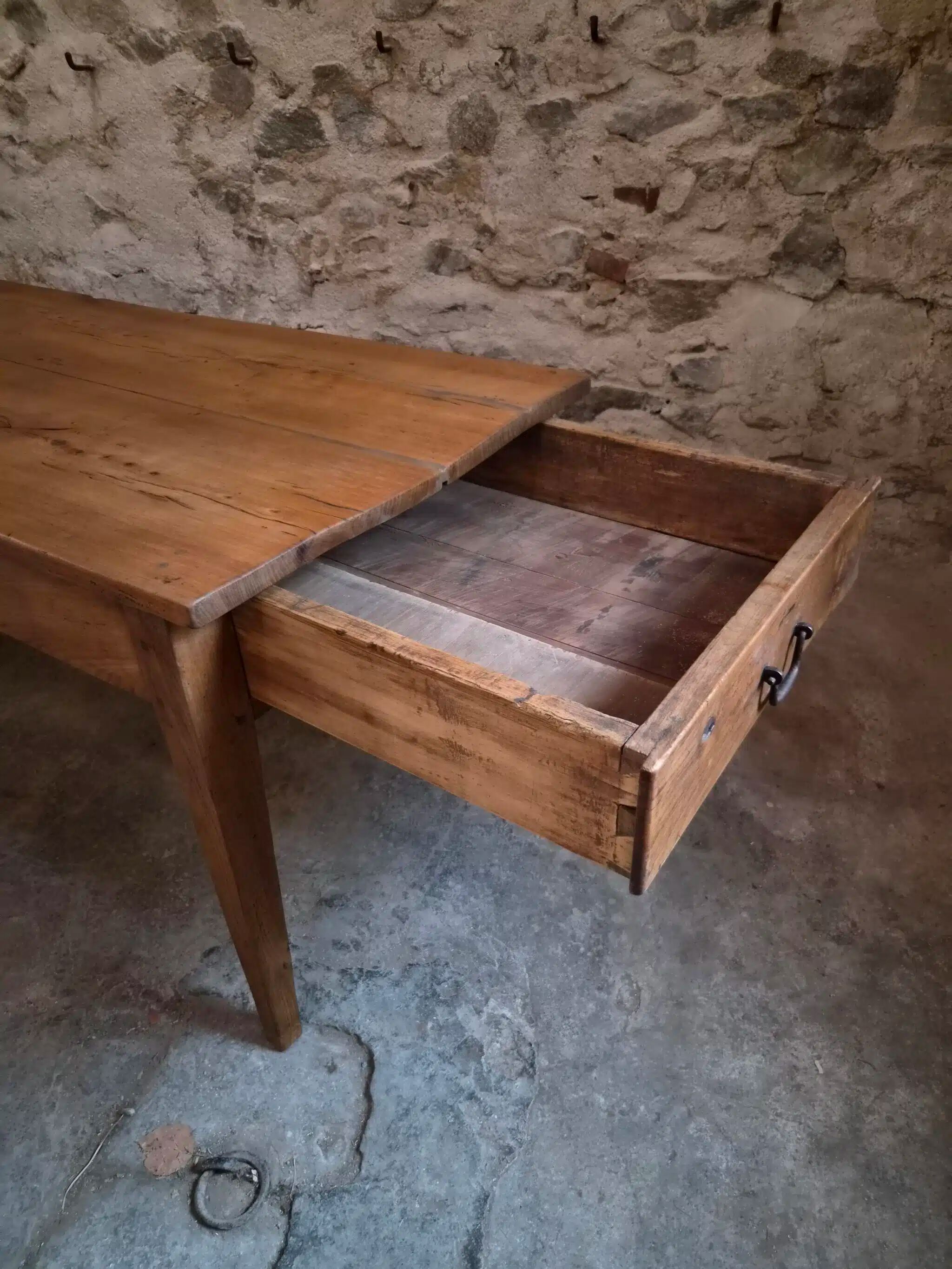 18th-century French farmhouse dining table in oak and chestnut.