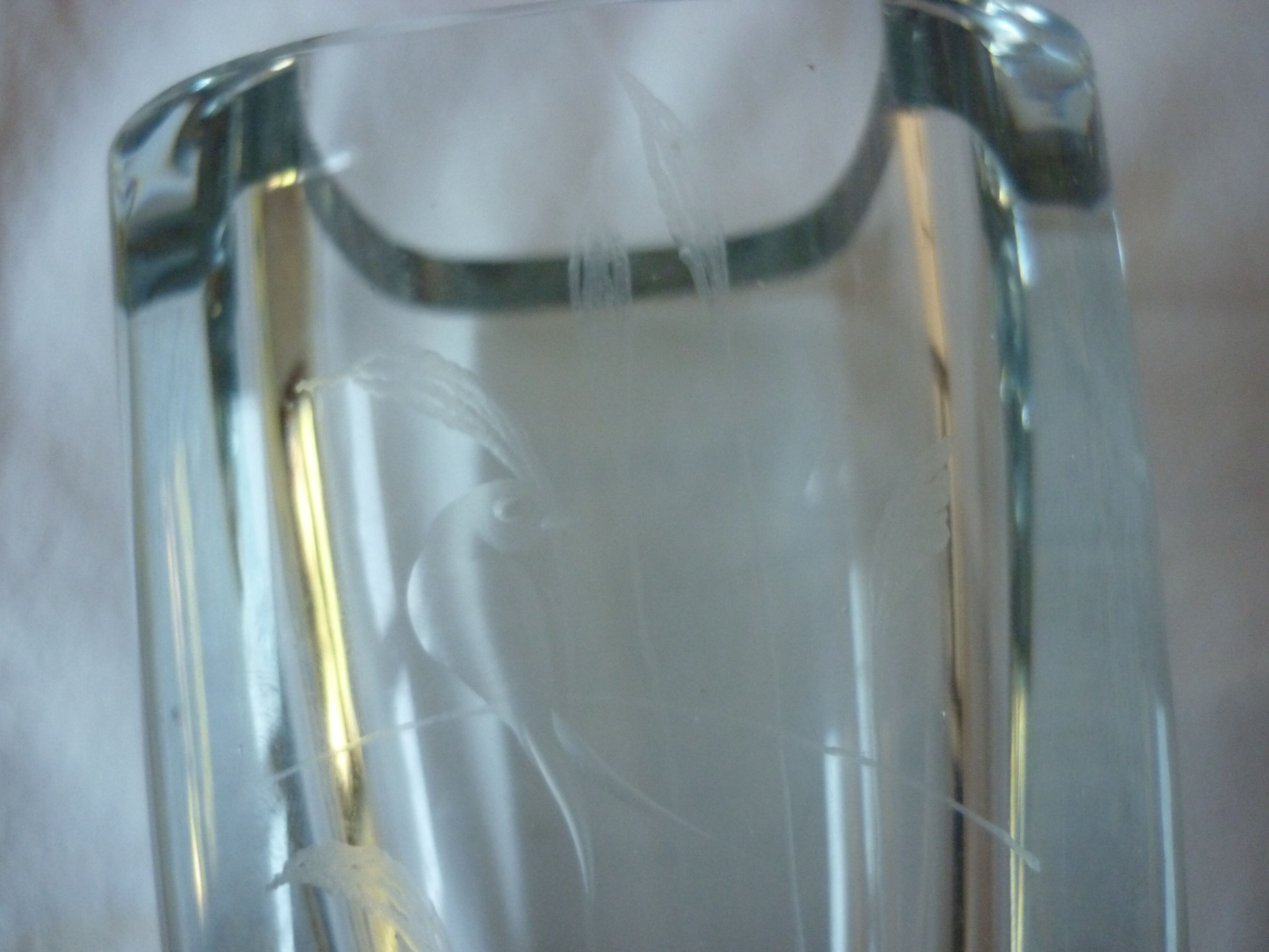 Crystal vase bluish Scandinavian burning birds