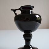 Lampe à huile signée Biot verre soufflé bullé aubergine
