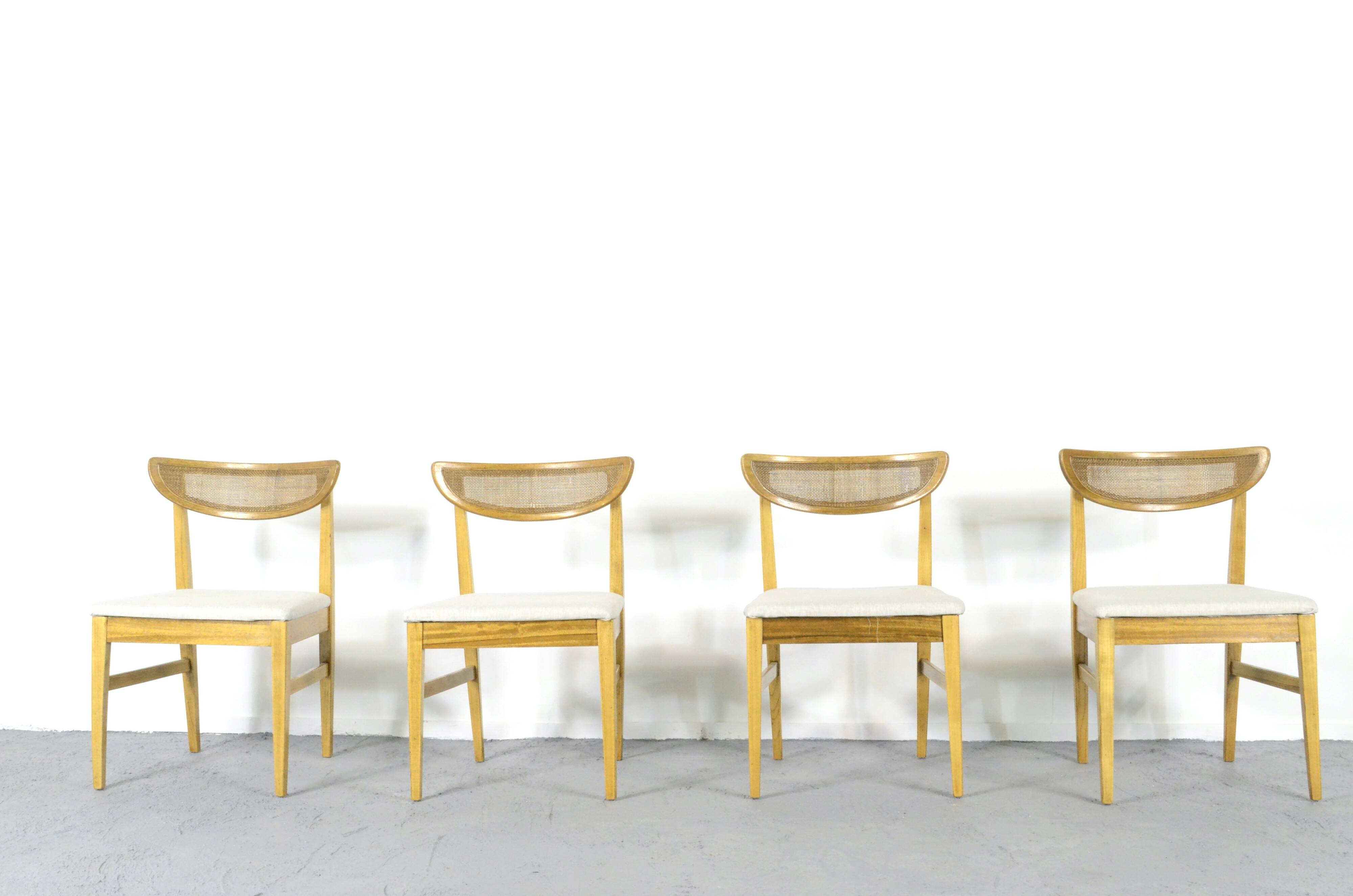 Very Rare Set Of 4 Vintage Midcentury Teak And Cane Bergere Chairs