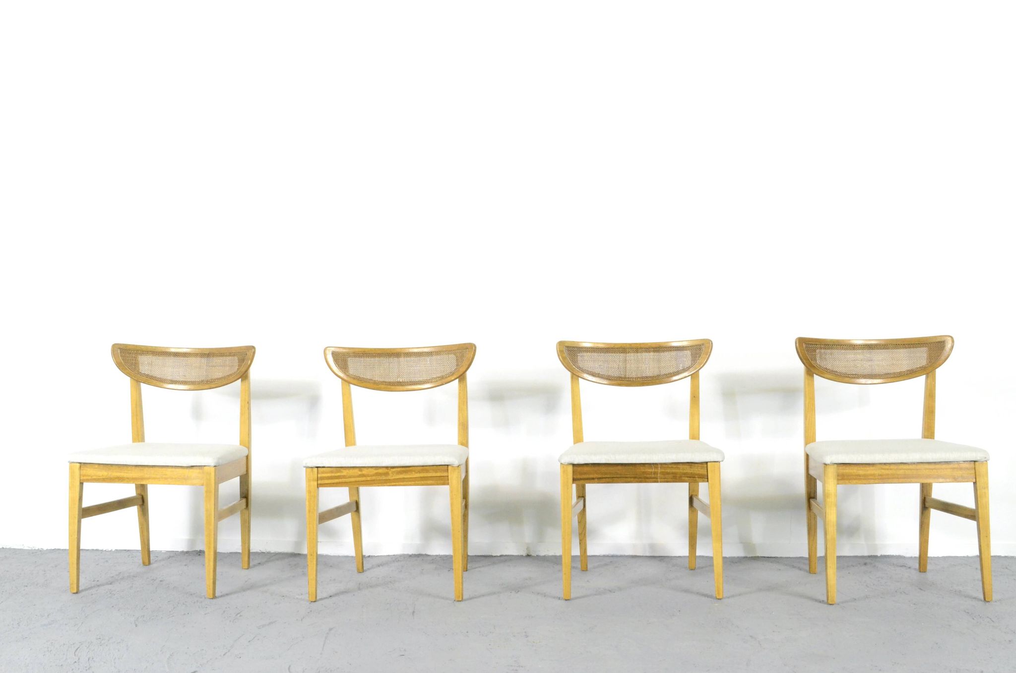 Very Rare Set Of 4 Vintage Midcentury Teak And Cane Bergere Chairs