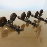 Series of 3 brutalist double wall candle holders in wrought iron beaten 40 years 50