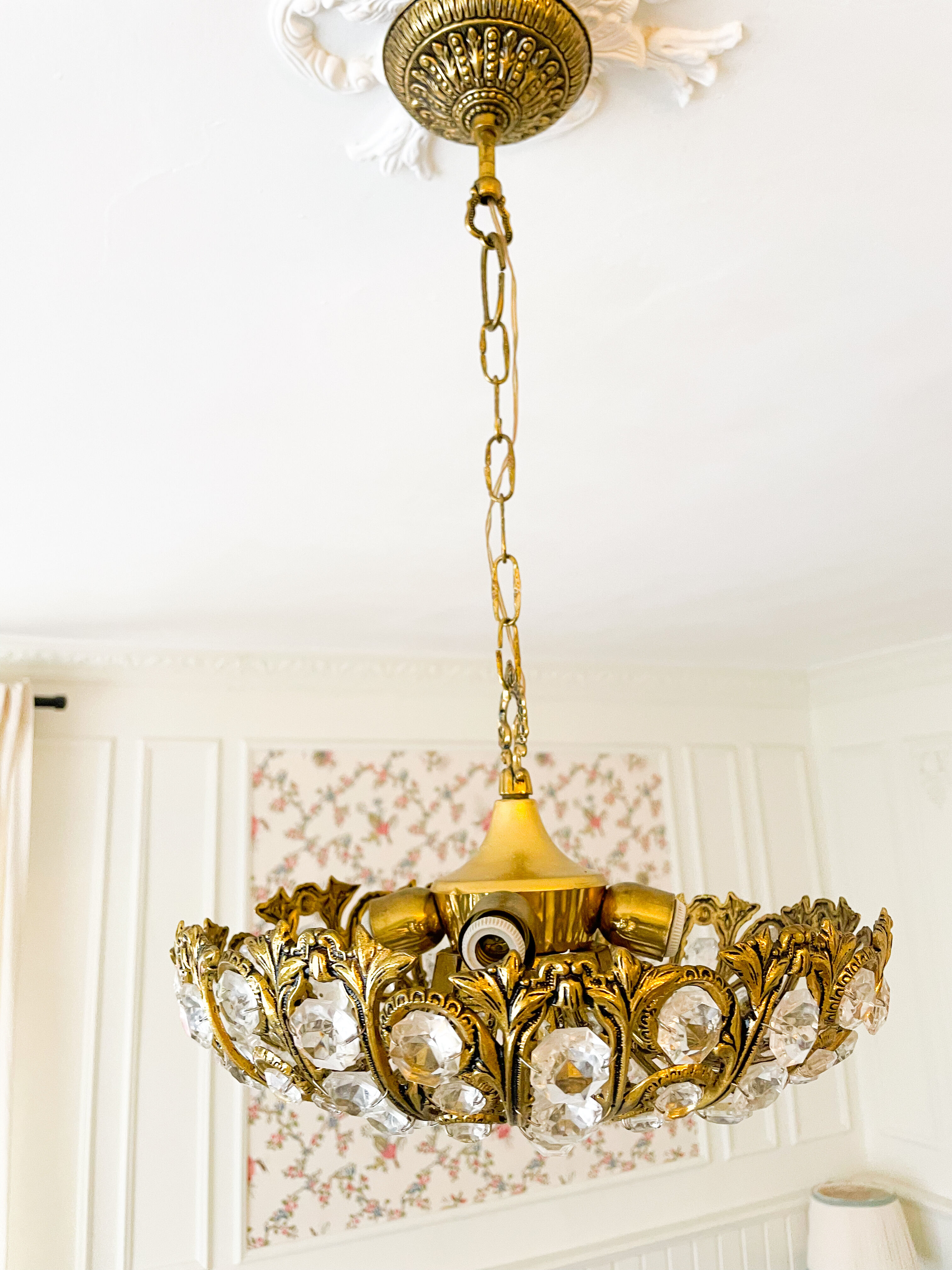 Vintage Palwa suspension in solid brass and crystal.