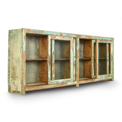 Blue green green wood glazed buffet
