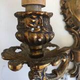 Pair of Louis XV style two-branch gilt bronze wall lights, small format and in good condition. Height 18 Width 20 cm