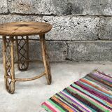 Bamboo stool 50s Decoration natural wood rattan wicker Vintage Plant Door