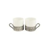 Vintage Set of 6 Pewter Cup Holders with Limoges Porcelain Cups