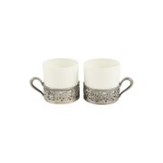 Vintage Set of 6 Pewter Cup Holders with Limoges Porcelain Cups
