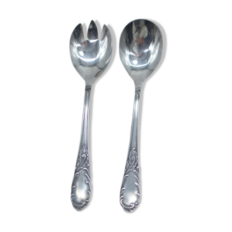 Old salad cutlery, made of metal, in their Amefa case