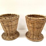Paire de cache-pots en rotin osier des années 60