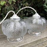 Double suspensions mathias ref SU004 en verre transparent forme de corolle en relief