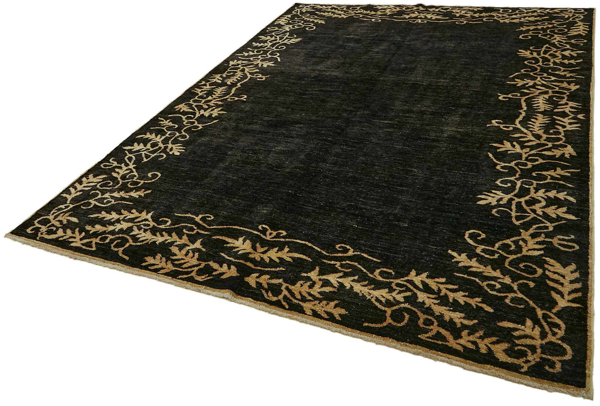 Hand-knotted anatolian antique 1970s 213 cm x 298 cm black wool carpet