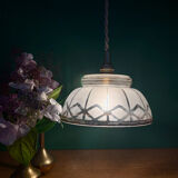 Vintage pendant lamp shade in white and gold frosted glass