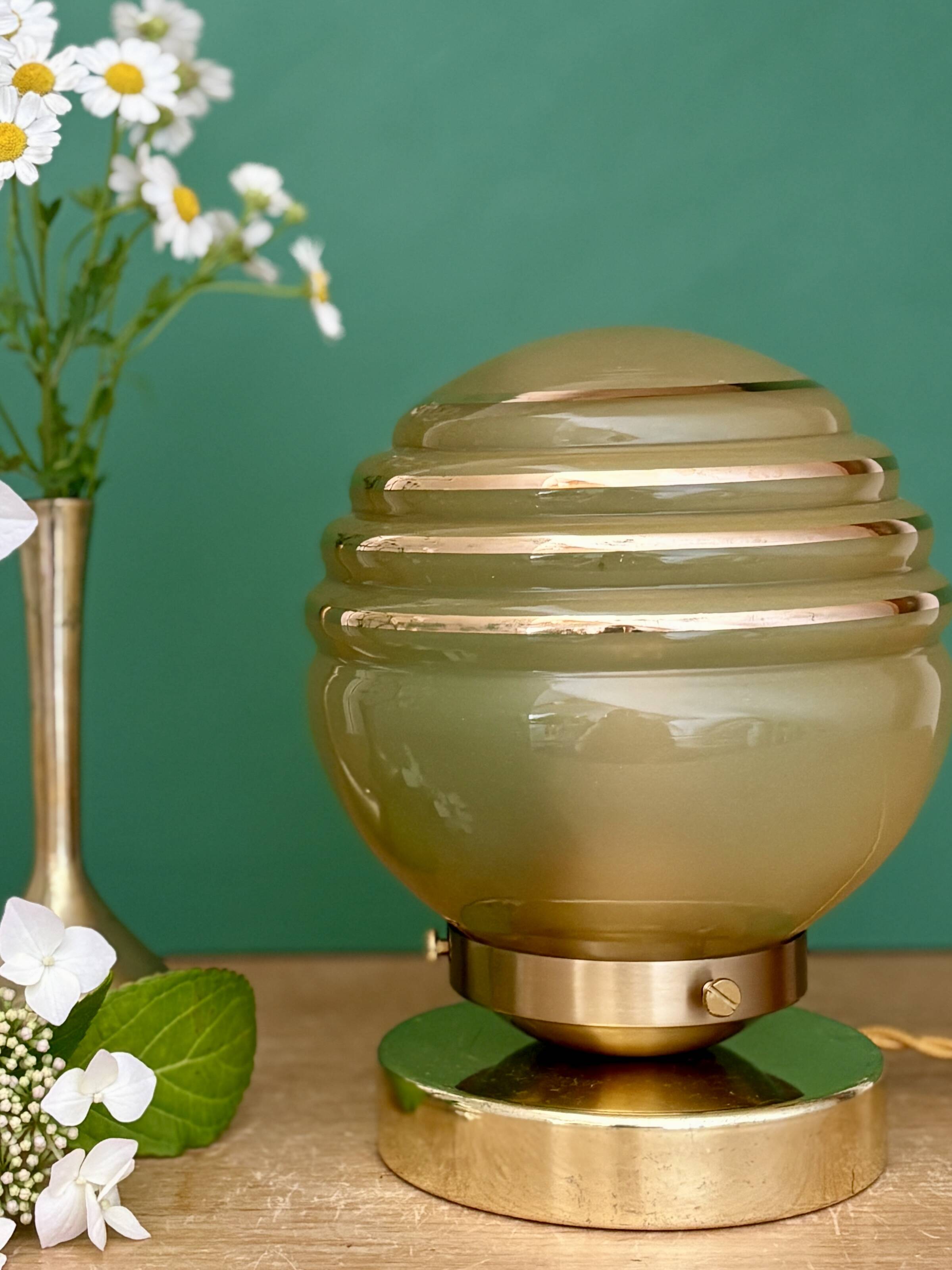 Vintage yellow and gold glass globe table lamp