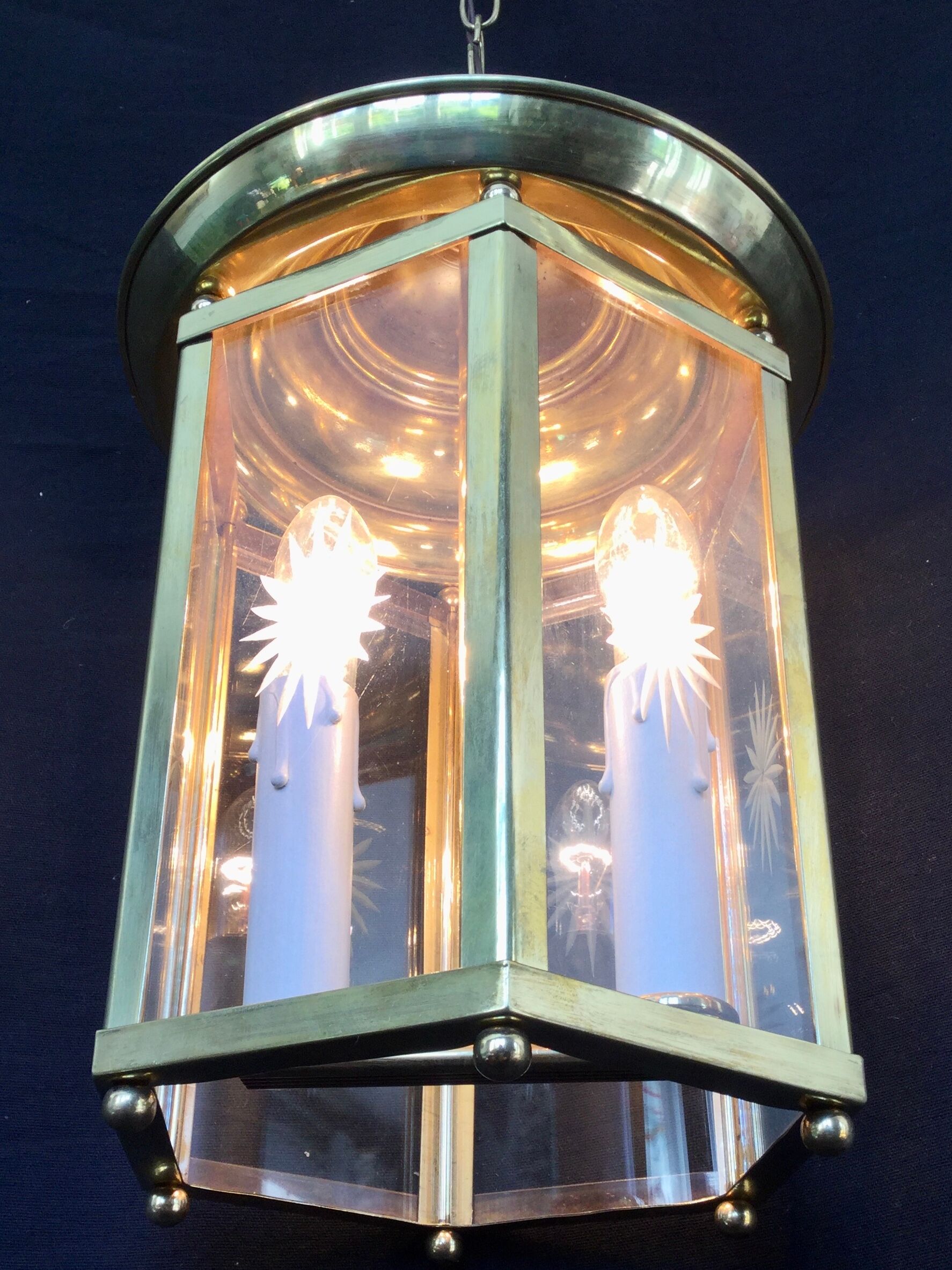 Lantern 2 lights in bronze and brass