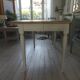 Flap table, pearl gray patinated base, medium oak waxed top.