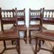 Series of 4 renaissance style chairs in natural wood and leather circa 1850