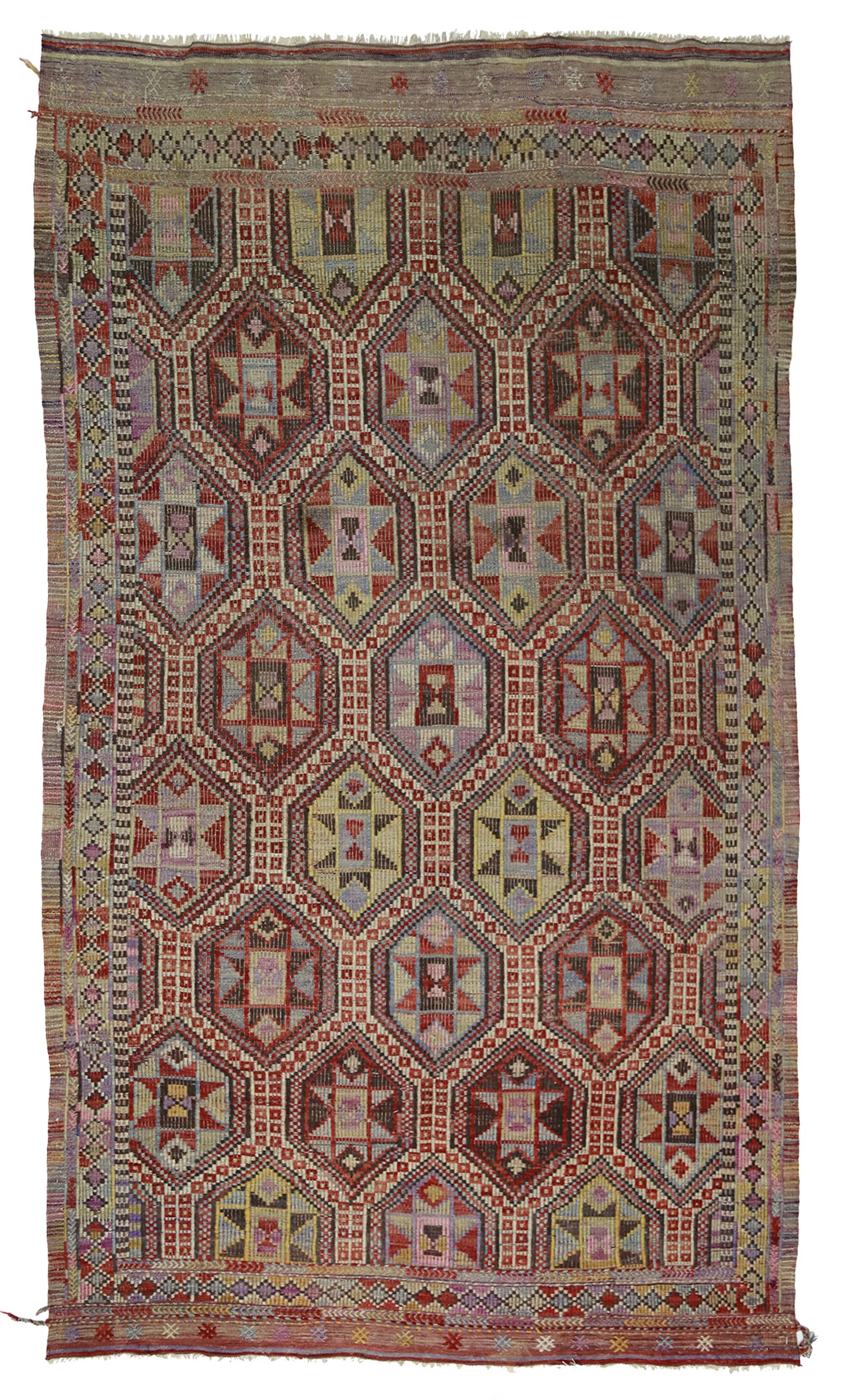 Tapis Kilim Turc Vintage Élégant 166x288 cm Laine Fait Main