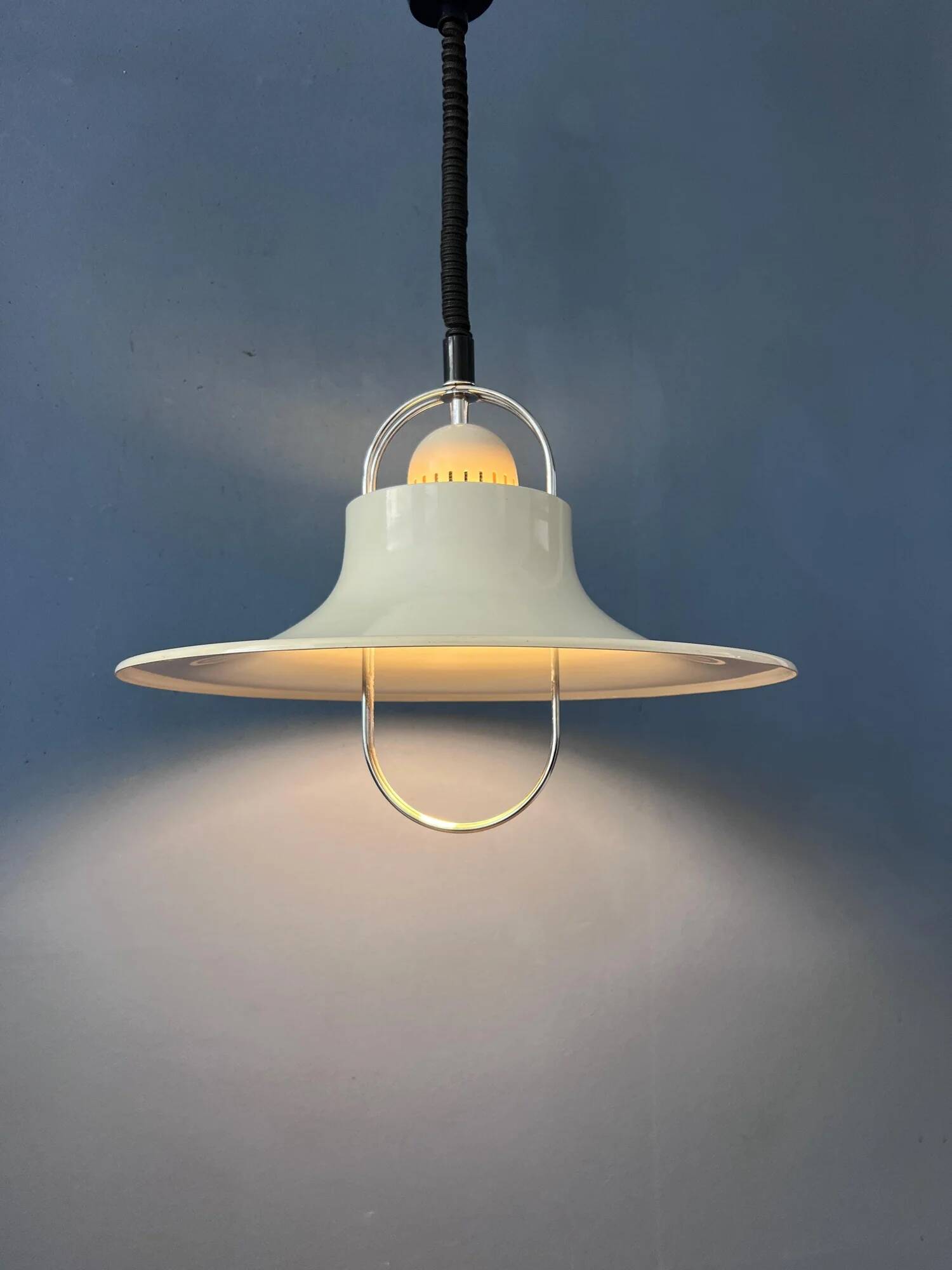 Vintage Dijkstra pendant lamp white & chrome - mid century modern light fixture