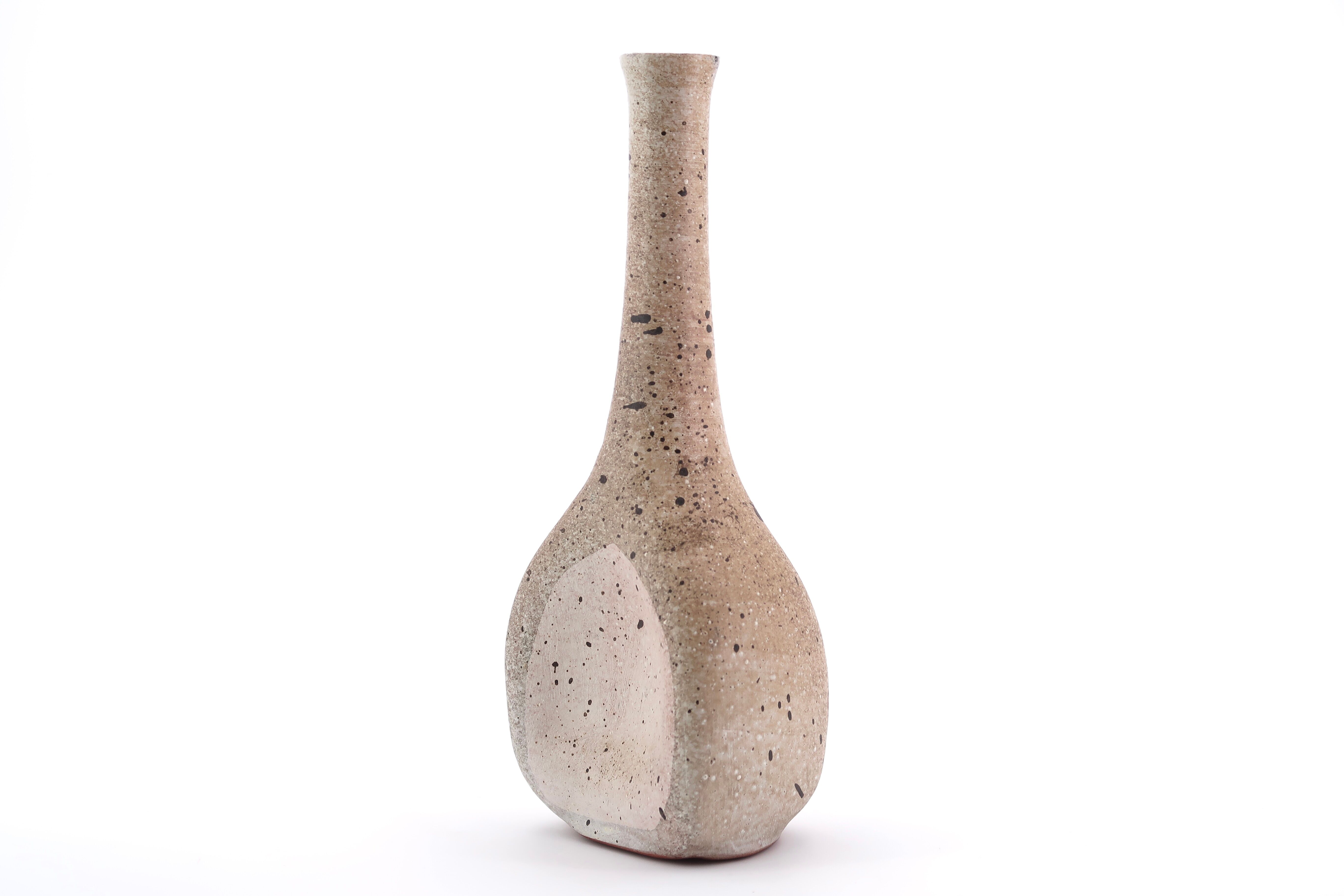 Beige grey ceramic bottle vase from Azé pottery