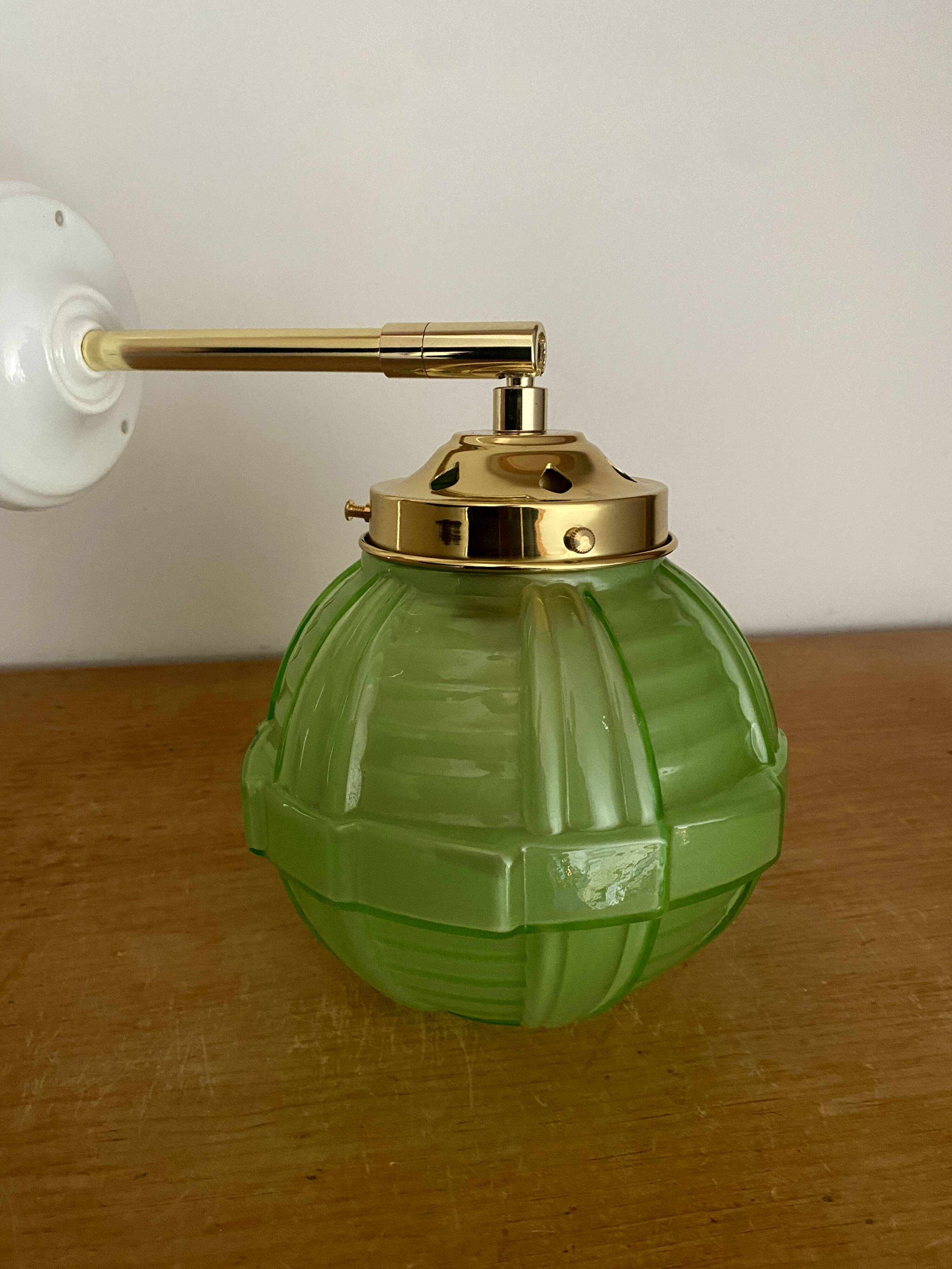 Vintage art deco globe wall light in green glass