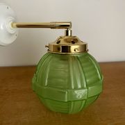 Vintage art deco globe wall light in green glass