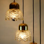 1960s mid century cascading lamp 7 flower-shaped glass shades and brass chandelier