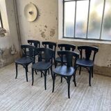 Set of 7 black bistro chairs