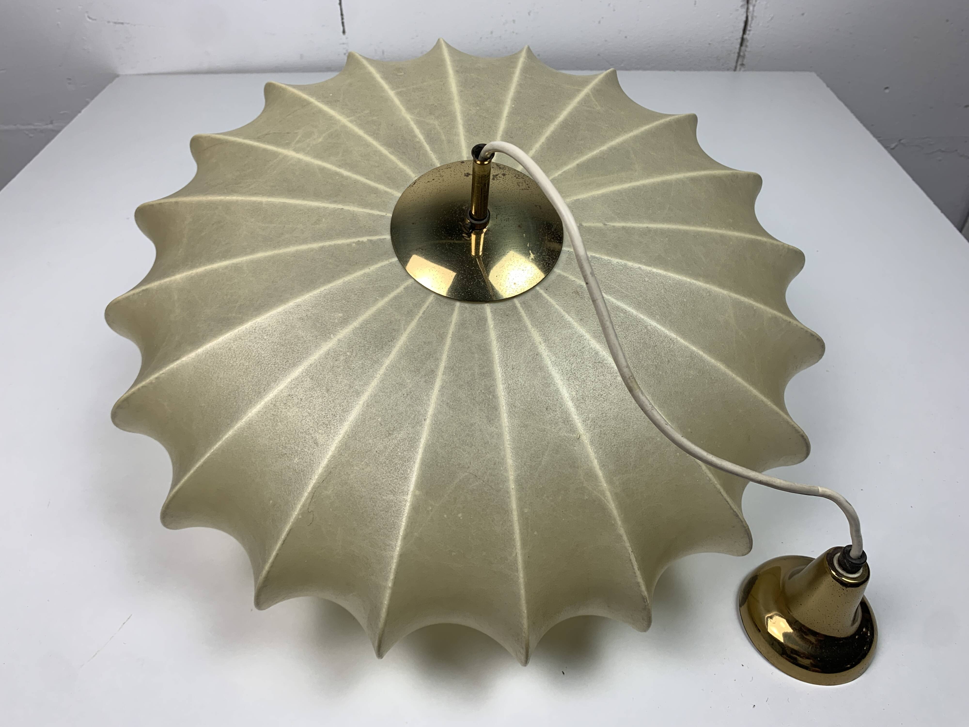 Midcentury ufo cocoon pendant lamp with brass, 1960s
