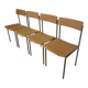 Set of 4 Vintage Industrial School Chairs: Brown Fabric, Black Metal Base