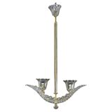 Elegant 2 cup Barovier Art Deco chandelier, Murano glass, brass structure 1940s