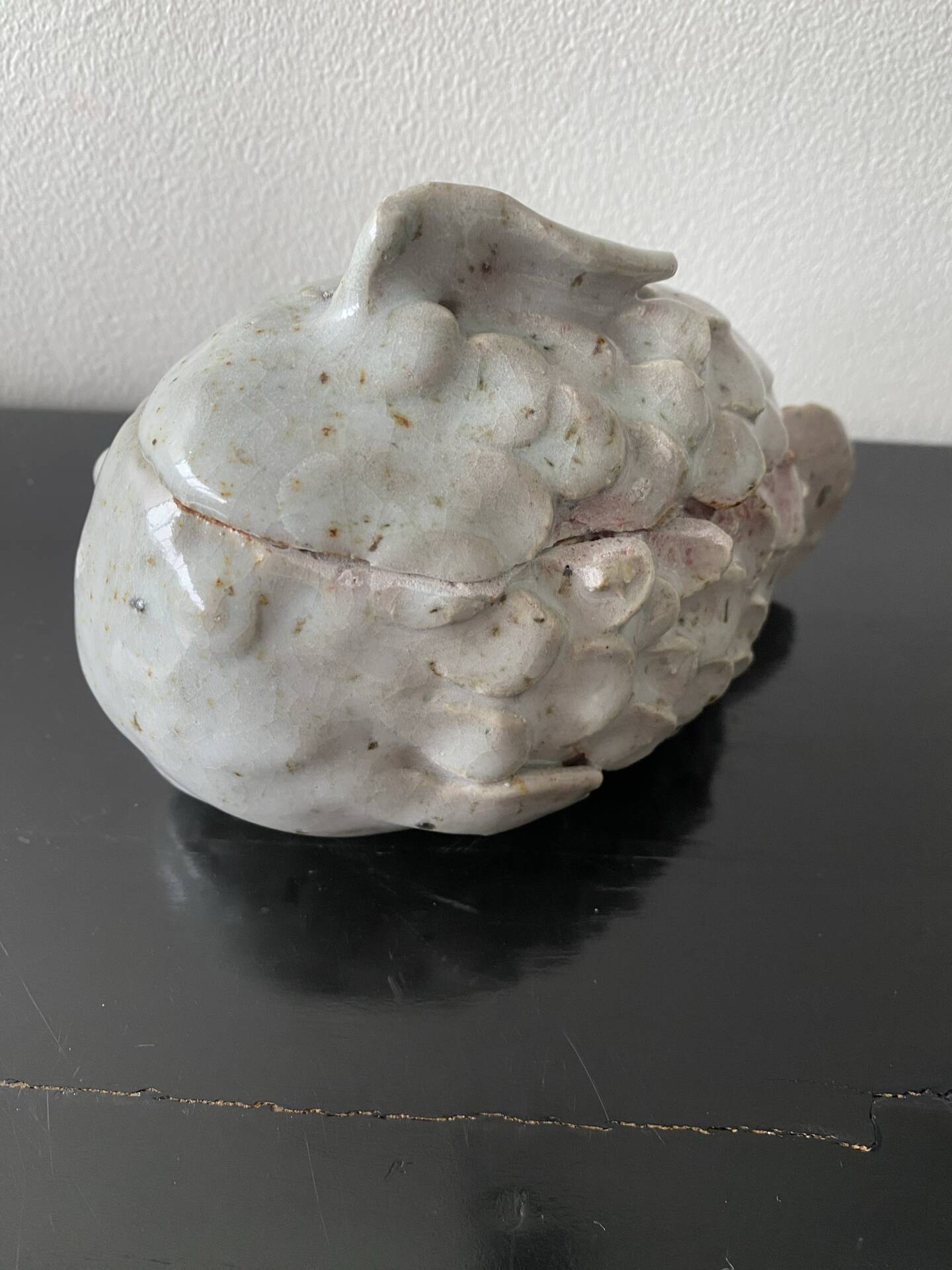 Small Rascasse box in glazed terracotta signed Rochehaut