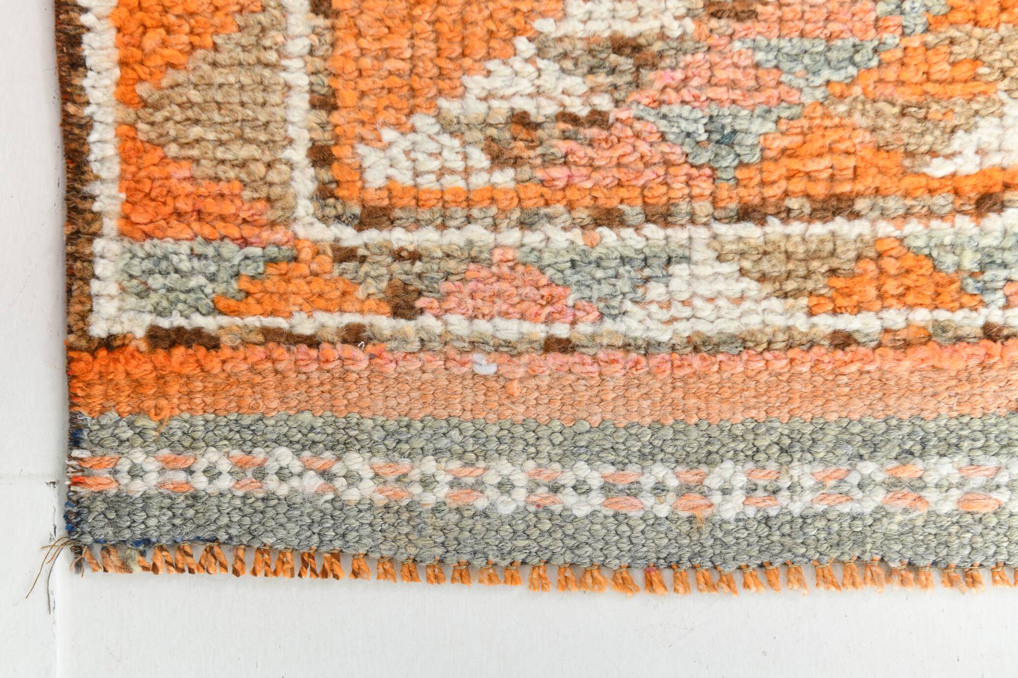 Orange & Beige Tribal Oushak Runner Rug, 88x362Cm