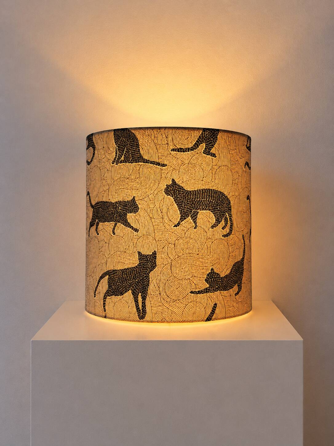Handmade lampshade, covered with high-quality patterned fabric.