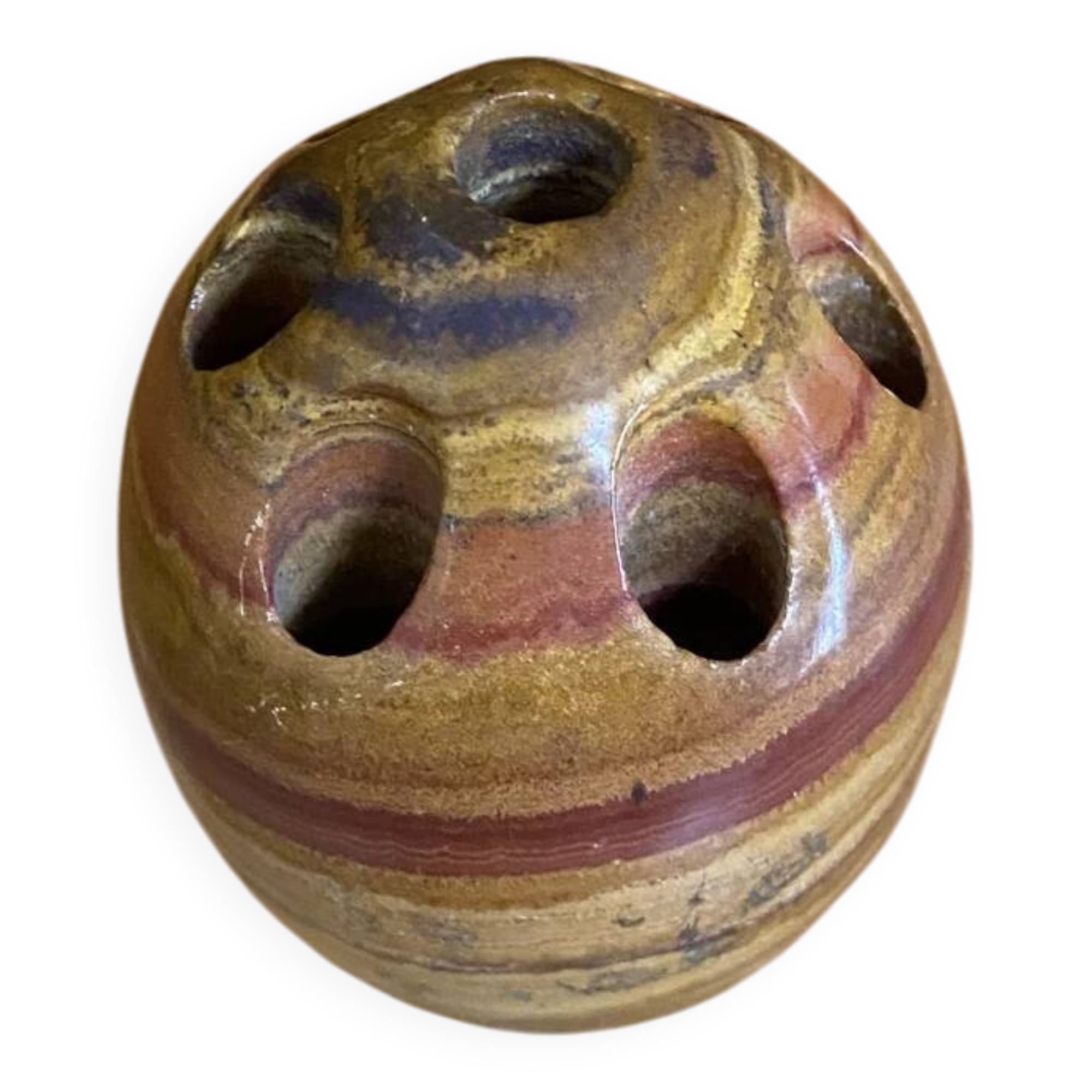 Vintage Hard Stone Onyx Egg Flower Holder