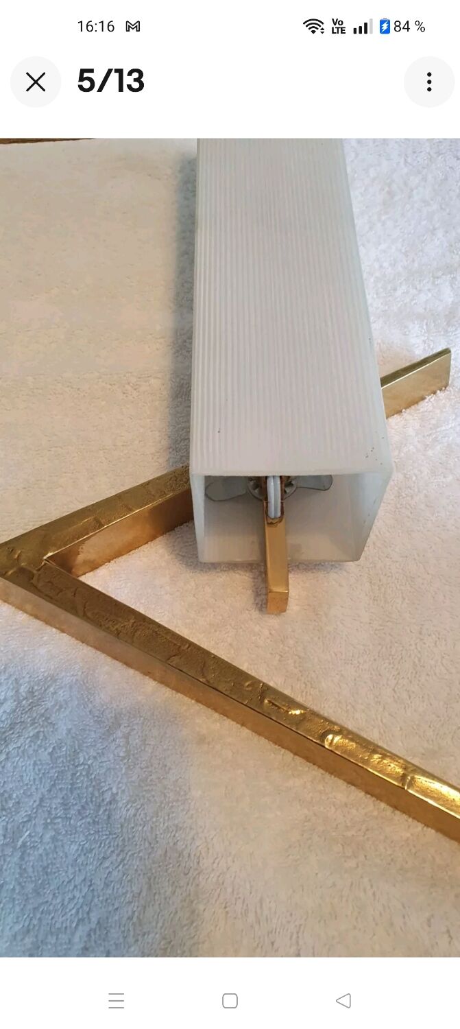 Arlus pair of wall sconces in gilt bronze and opaline glass, 1950