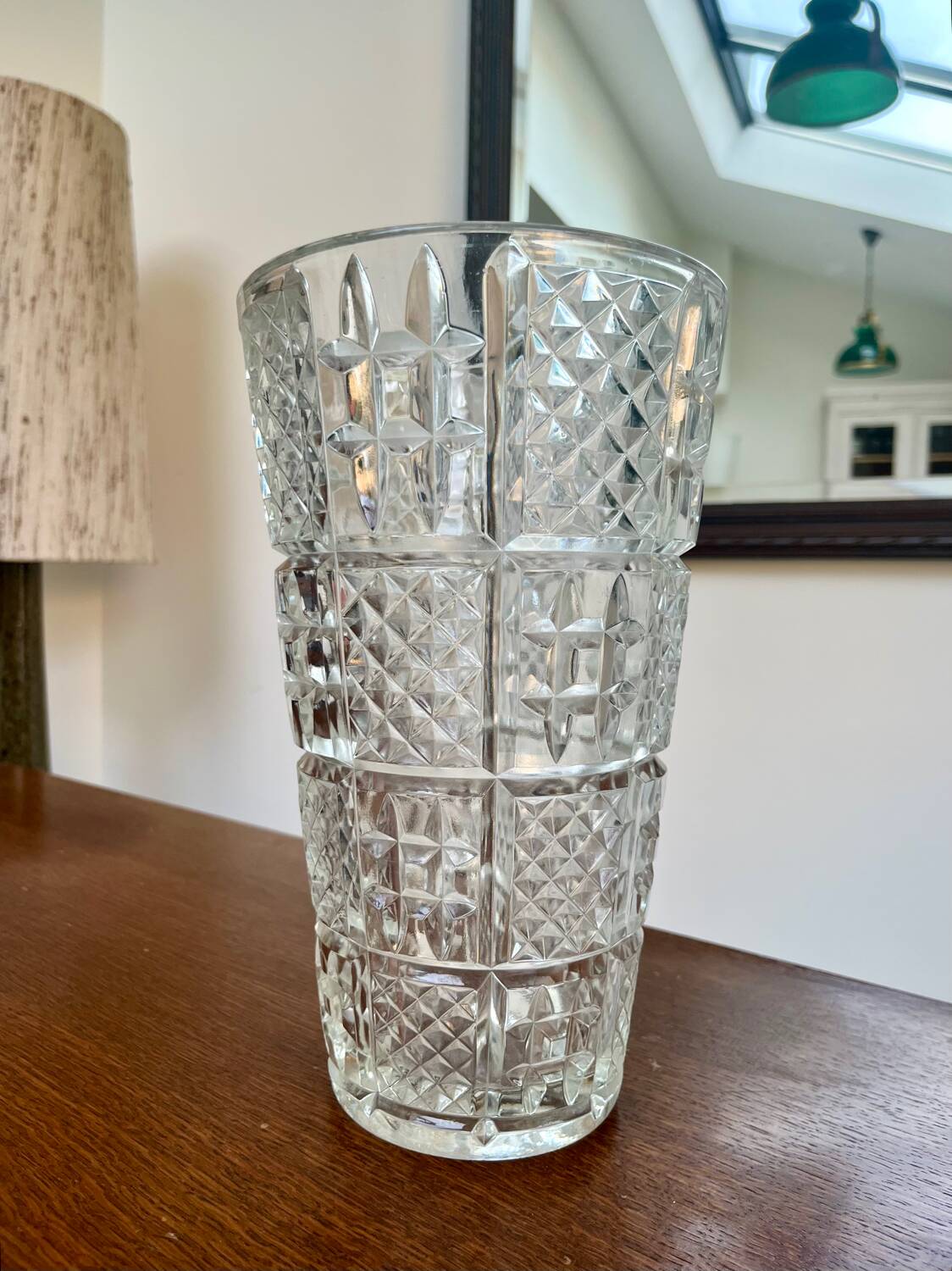 Vintage pressed glass vase – geometric design