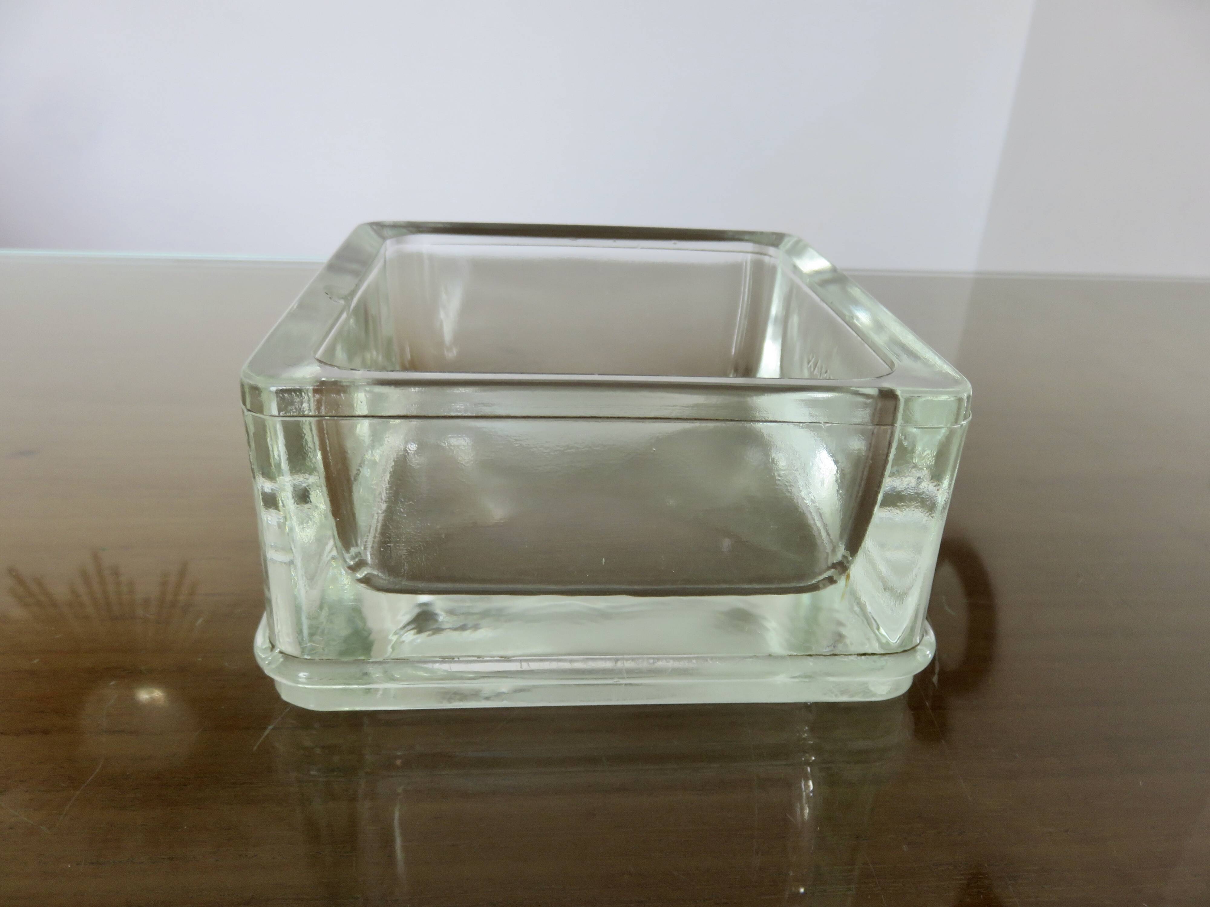 Glass slab, ashtray, pocket emptier, signed LUMAX, 1940s 50s.