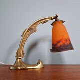 Lampe de bureau art déco en bronze et verre marmoréen, frères Muller, 1920