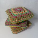 3 vintage crochet cushions