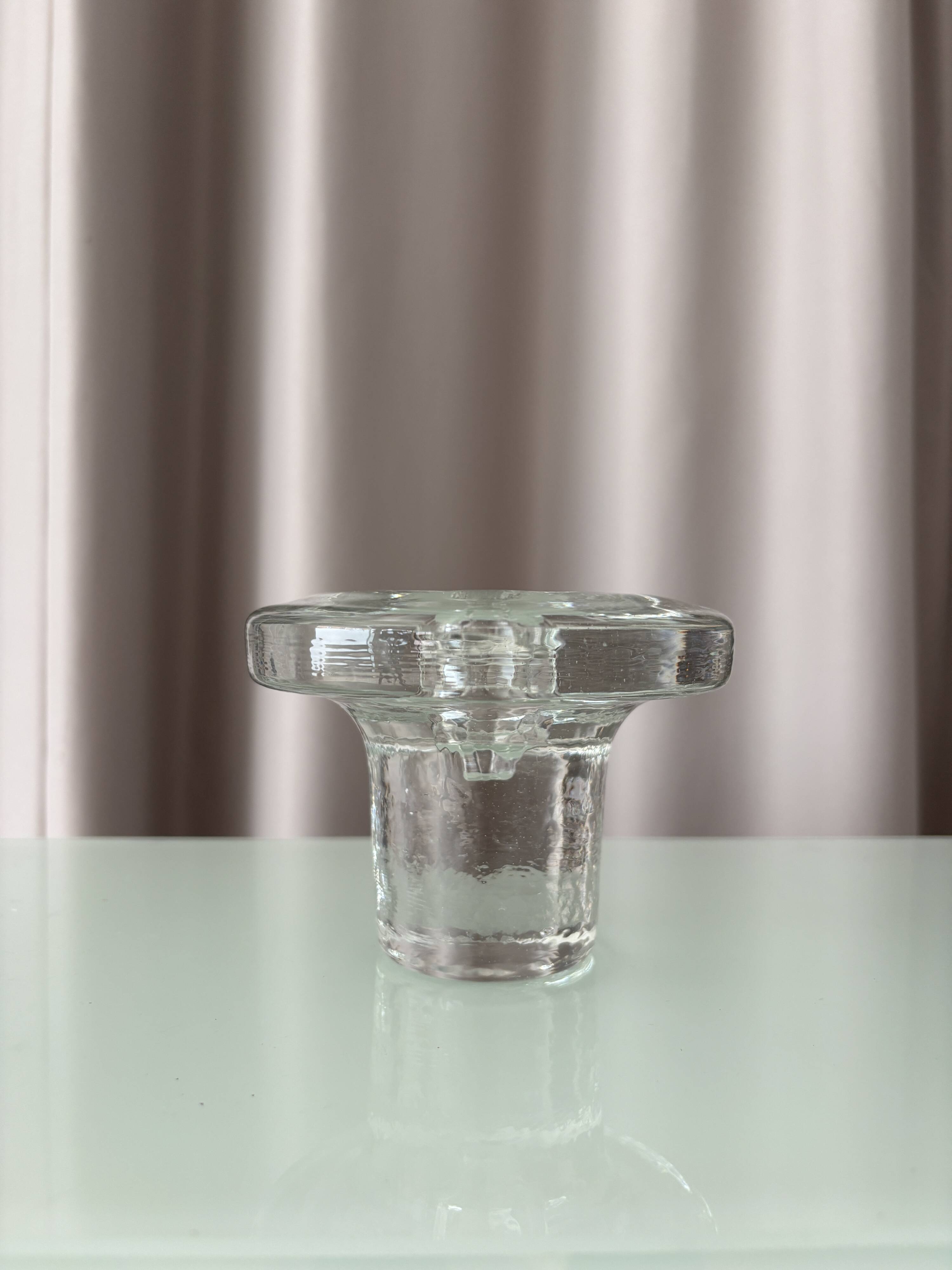 Vintage Scandinavian glass Candle Holder – Clear Pressed Glass – 1970s