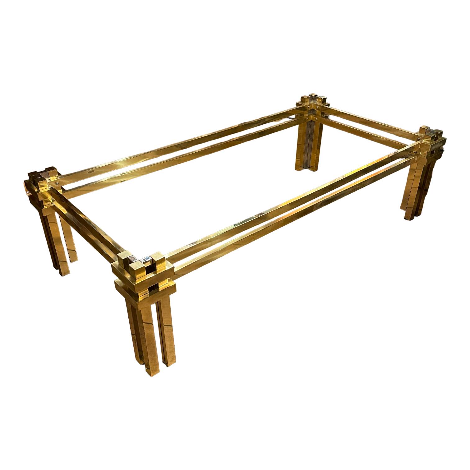 Vintage Romeo Rega coffee table, smoked glass, brass and chrome metal, Hollywood Regency design 1970s