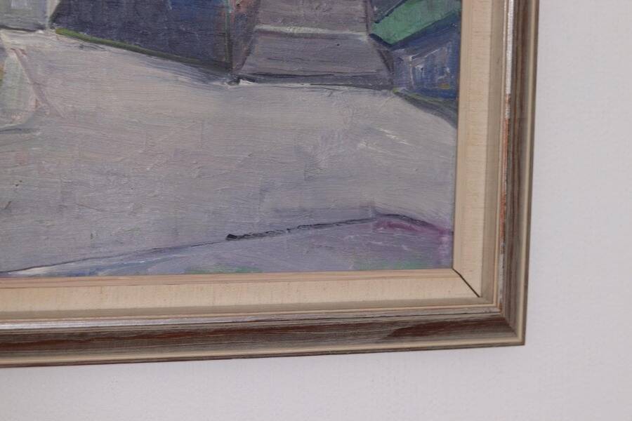 Original Swedish oil on canvas – “Church” by Stig Gilborne – vintage & framed – 67 × 52 cm (26.4" × 20.5")