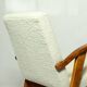 Fauteuil en bois et tissu bouclette beige clair restauré, design Puchala 1970
